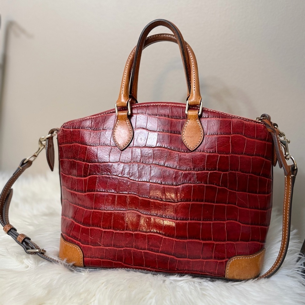 Dooney & Bourke Red Crocodile-Embossed Satchel - Picture 2 of 12